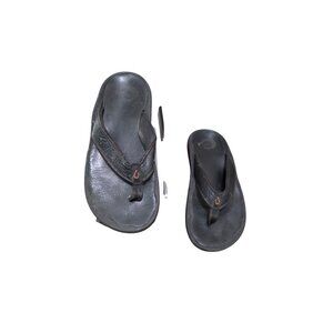 Olukai Black Leather Men's Thong Flip Flop Sandals Rubber Outsole Size 9M